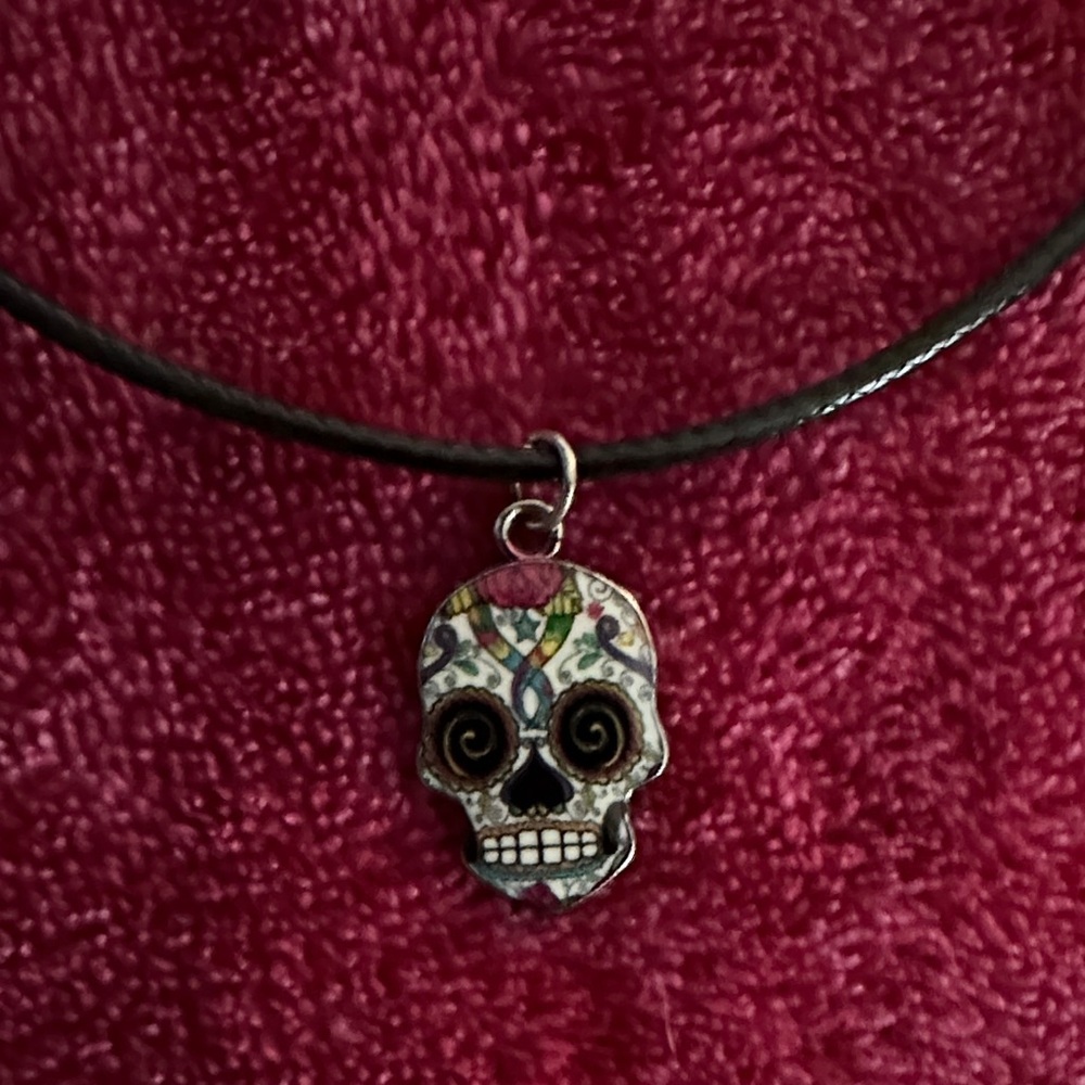 Skull Pendant Necklace with Black Cord - Picture 2 of 3